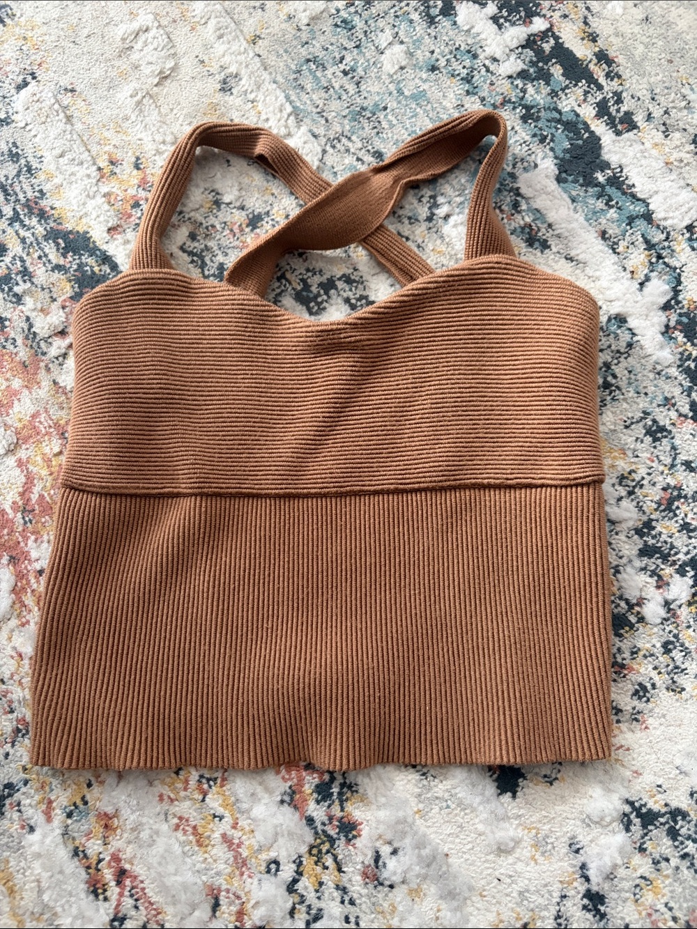 Abercrombie & Fitch Ribbed Knit Tank Top in Tan Brown